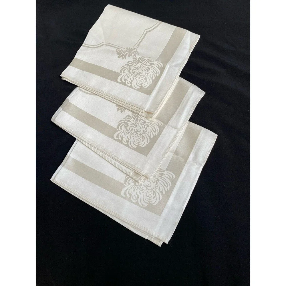 Vintage Cream Ivory Japan Damask Napkins Chrysanthemums Set of 6 New Old Stock